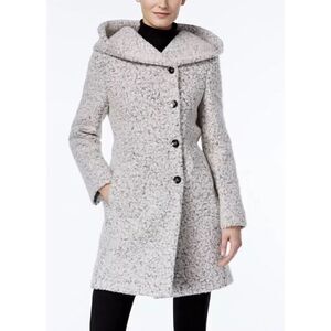Cole Haan Womens Signature Asymmetrical Walker Coat Size 6 White/Grey Wool